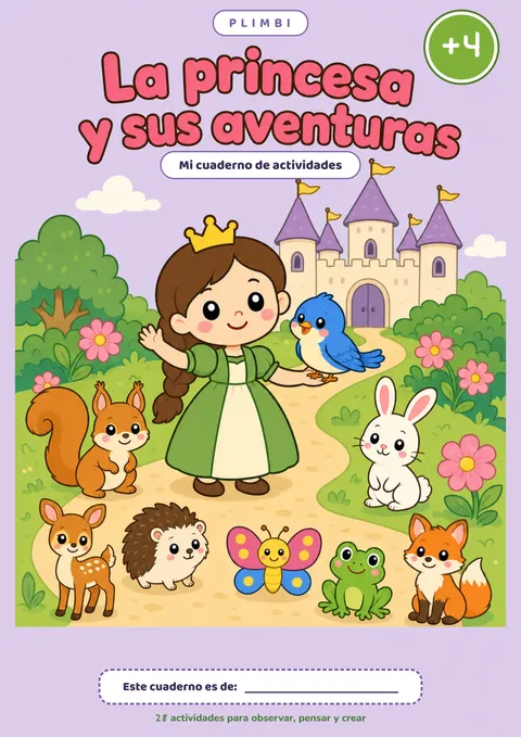 Portada de La princesa y sus aventuras, cuaderno de actividades para imprimir