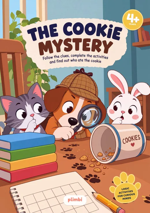 Cover of The Cookie Mystery, printable logic workbook for ages 4 to 6