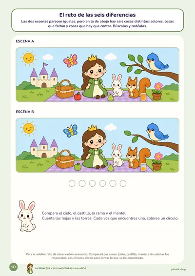El reto de las seis diferencias: página 10 de La princesa y sus aventuras
