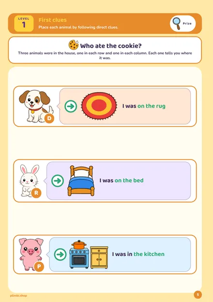 Who ate the cookie? (level 1, clues): page 5 of The Cookie Mystery