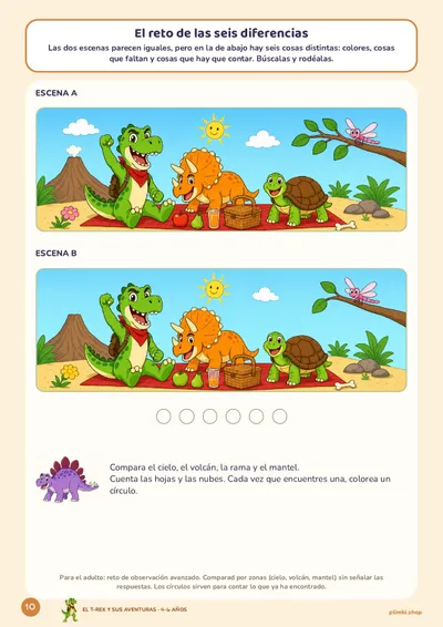 El reto de las seis diferencias: página 10 de El T-Rex y sus aventuras